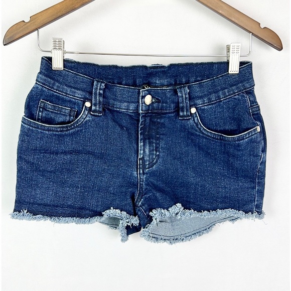 VENUS | 💙 Dark Blue Faded Stretchy Cutoff Raw Hem Short Denim Jean Shorts - Picture 1 of 5